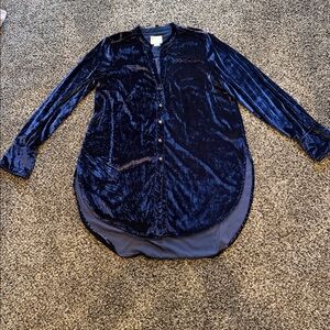 Anthro Maeve Blue Crushed Velvet Long Sleeve Dress